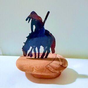 Lazart Native Indian End Of The Trail Laser Metal Figurine Artwork on Sandstone